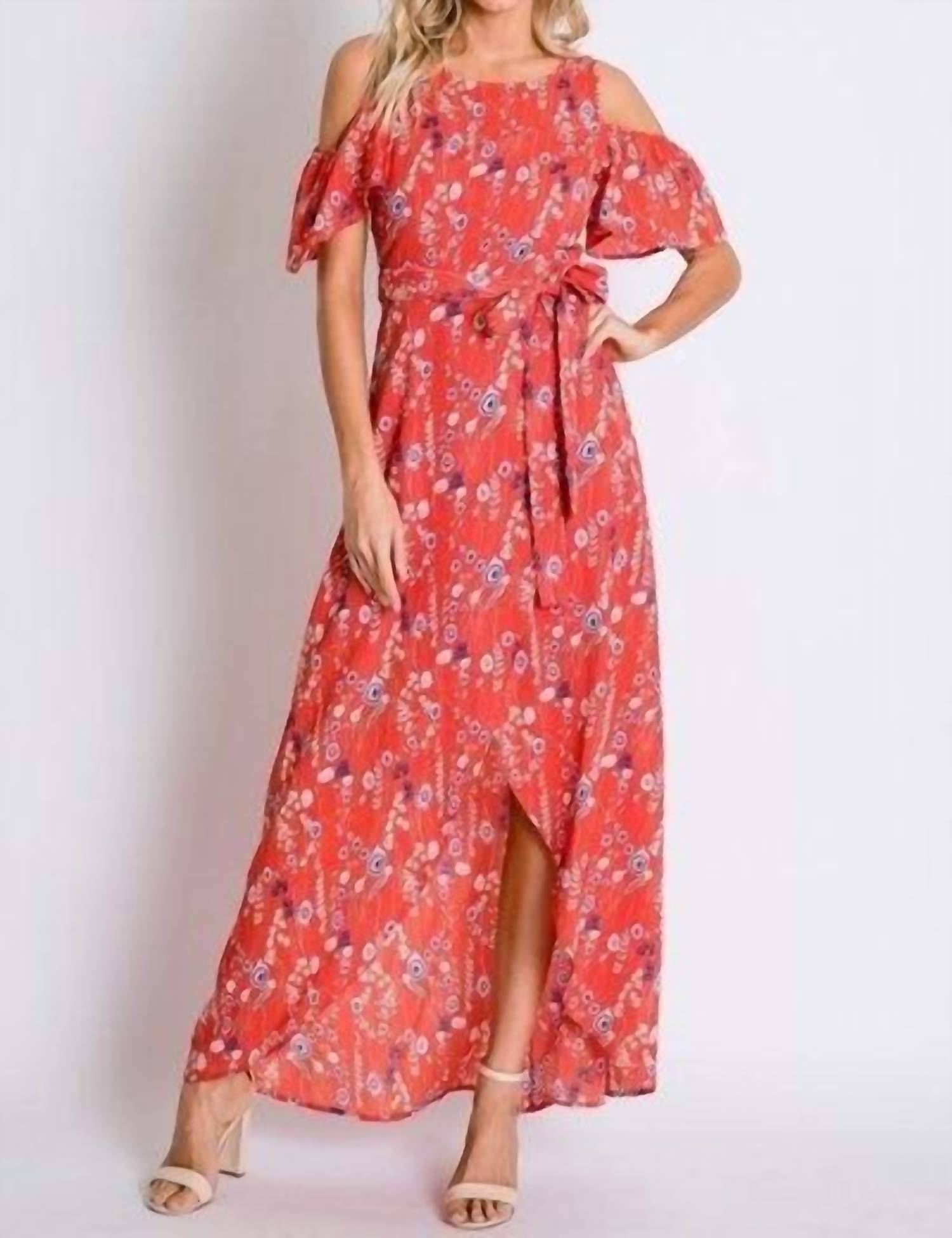 Davi & Dani - Floral Cold Shoulder Tulip Dress