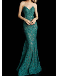 Jovani - Lace Strapless Mermaid Gown