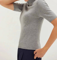 CRESCENT Elena Turtleneck Sweater Top in heather grey - women's t-shirt - alternate view