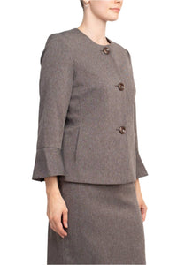 Nyp Suits - Crew Neck 3-button Slit Back Crepe Skirt Set