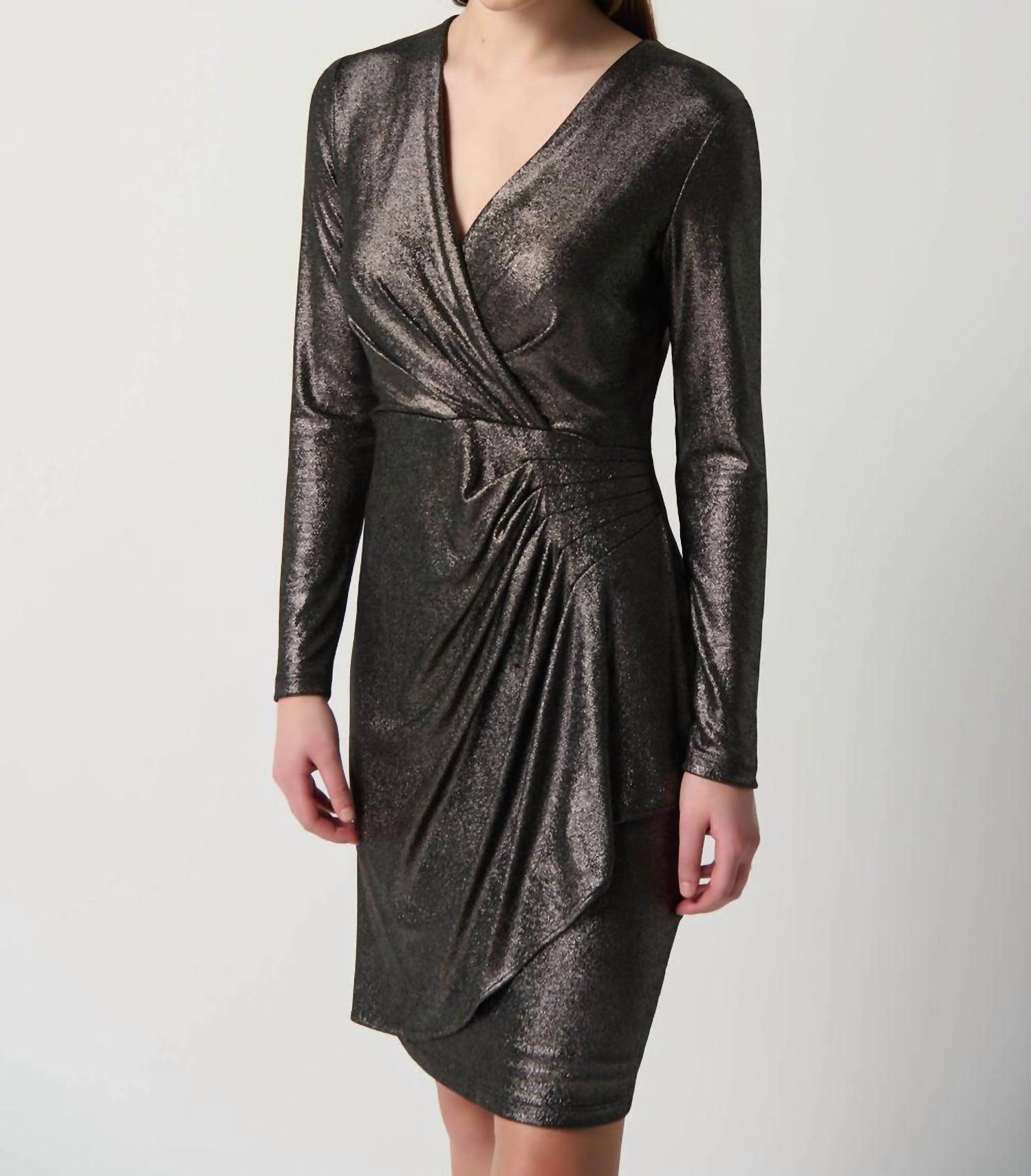 Joseph Ribkoff Long Sleeve Wrap Faux Dress in gunmetal - women's dress - alternate view