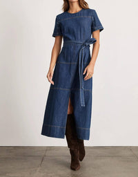 TANYA TAYLOR Ella Denim Midi Dress in classic indigo blue - women's dress