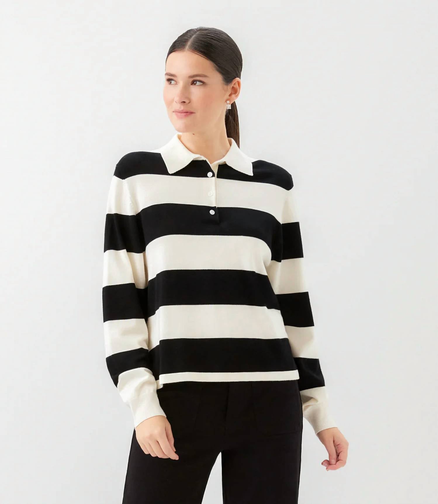 Karen Kane - Game Day Collared Stripe Sweater