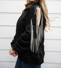 Fantastic Fawn - Fringe Cold Shoulder Knit Sweatshirt