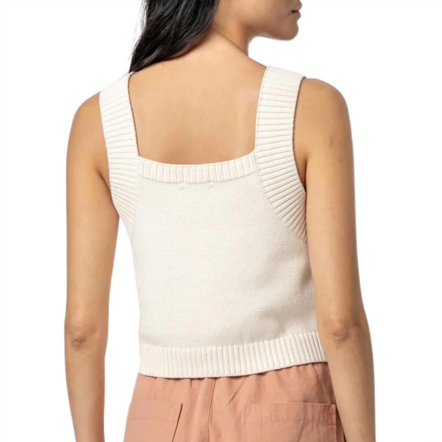 Lilla P Women's Sweater Tank Top in ivory - women's tank top - detail view