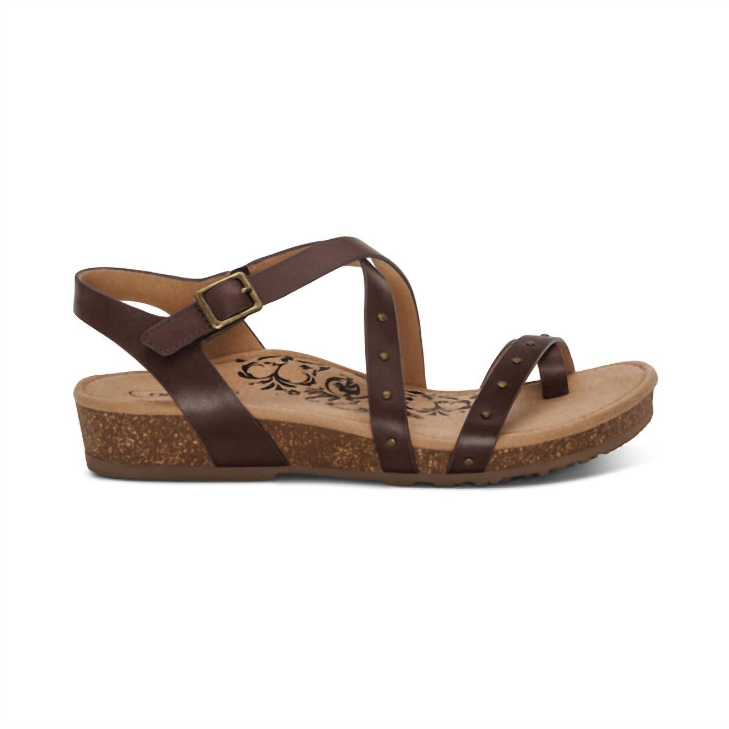 Aetrex Women's Lauren Quarter Strap Sandal in coffee - women's sandal - detail view