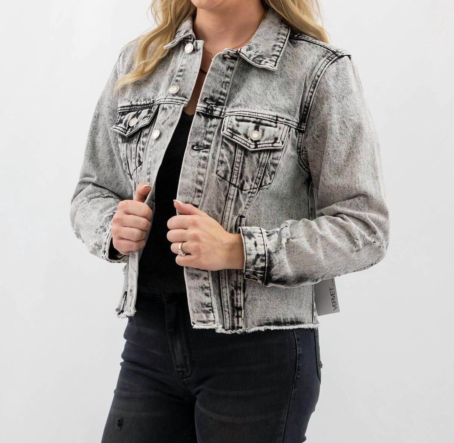 Vervet By Flying Monkey - Distressed Crop Denim Jacket