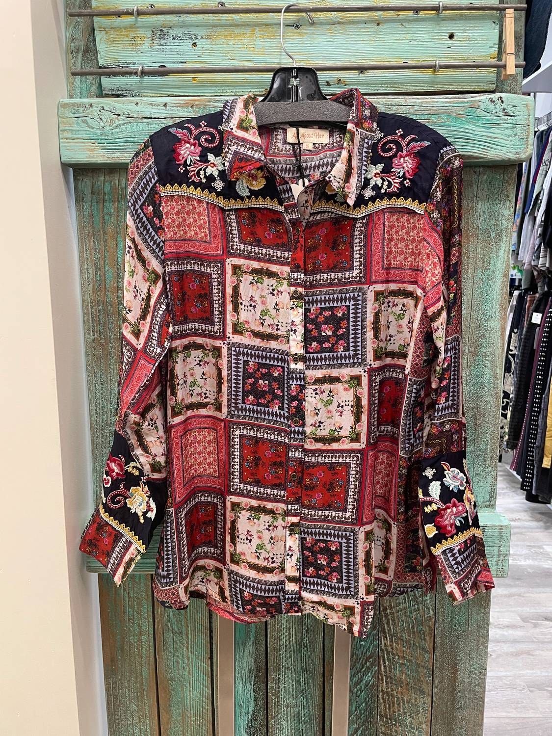All About Her - Women's Embroidered Button Blouse