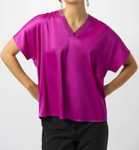 Joseph Ribkoff - V-neck Short Sleeve Boxy Satin Top
