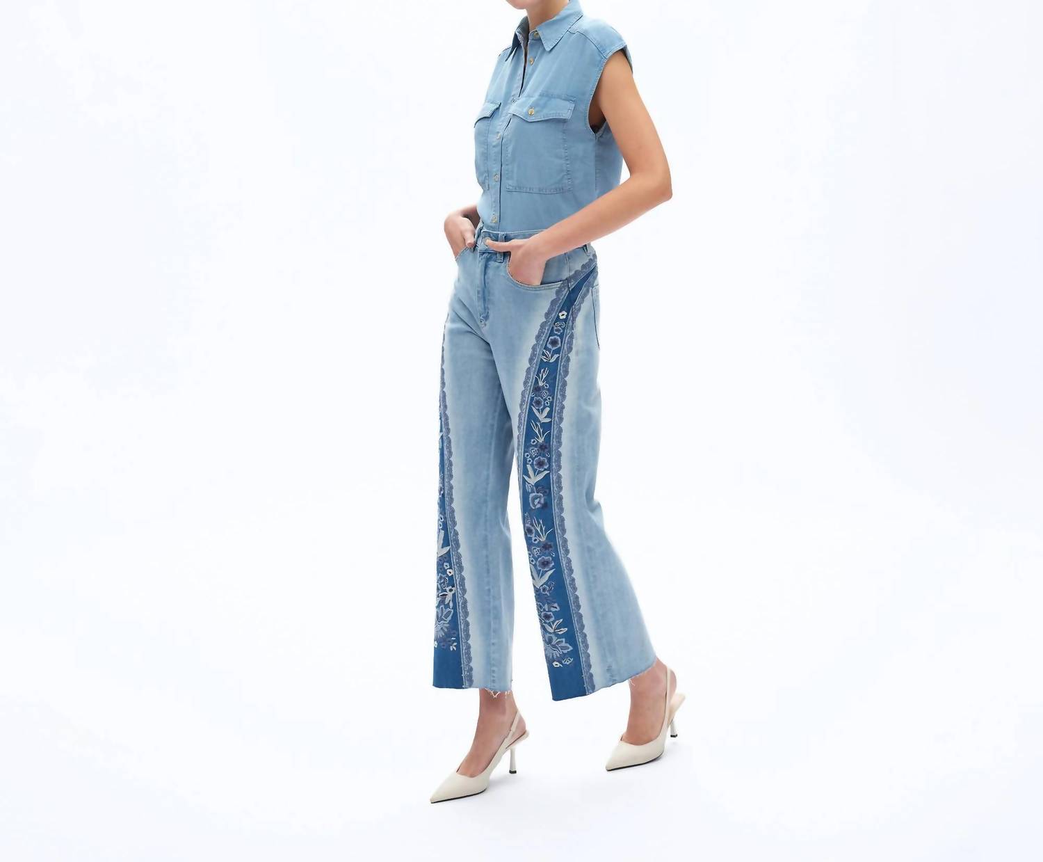 Bayeas - Floral Embroidery Flare Jean