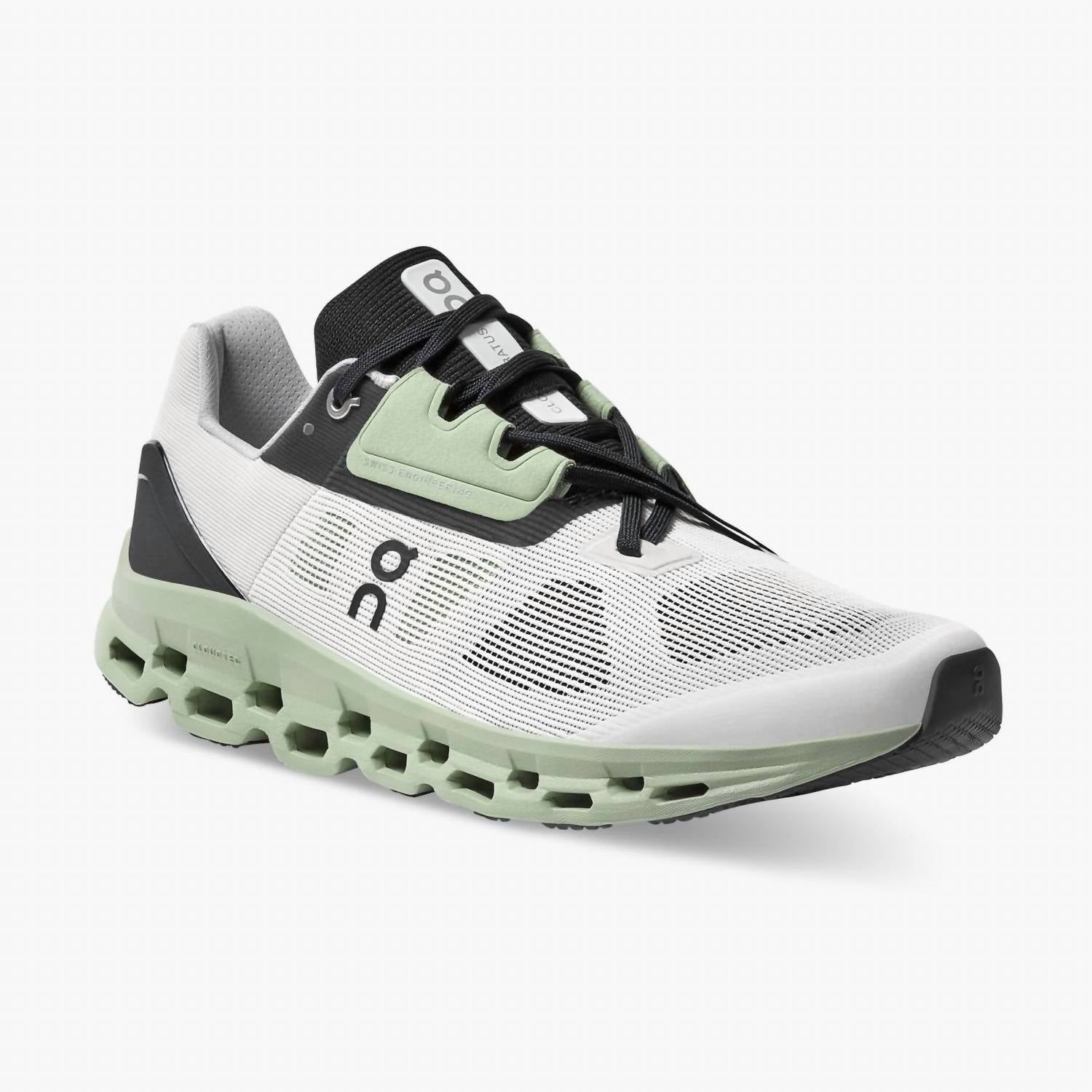 On Men's Cloudstratus Running Shoes in white black sage - men's shoe