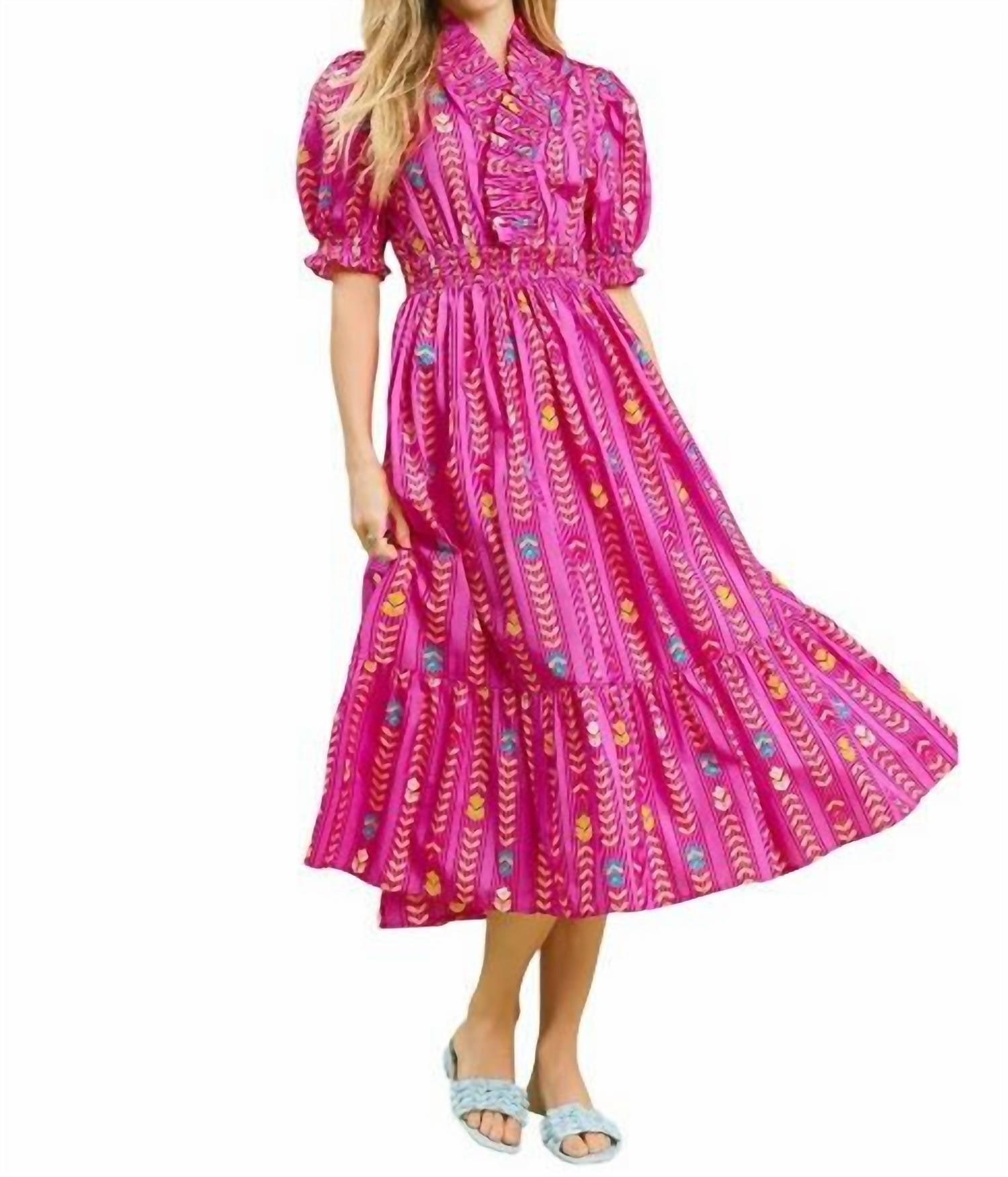 Umgee - Vibrant Ruffle Smocked Midi Dress