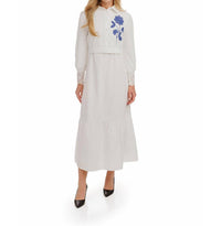 La'/Simona - Women’s Layered Embroidered Cotton Midi Dress