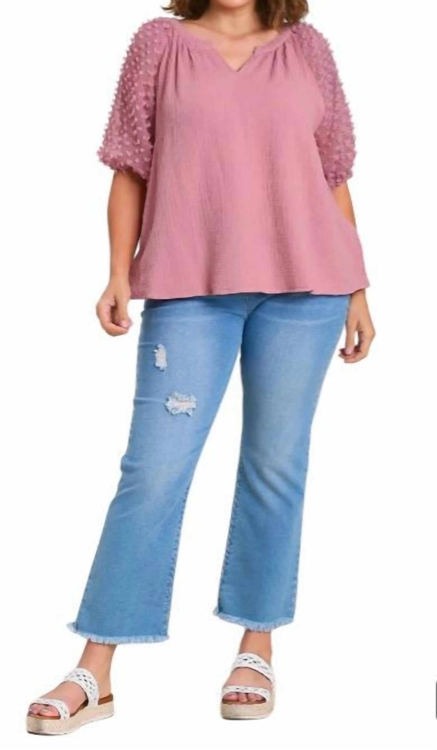 Umgee - Floral Applique Detail Blouse