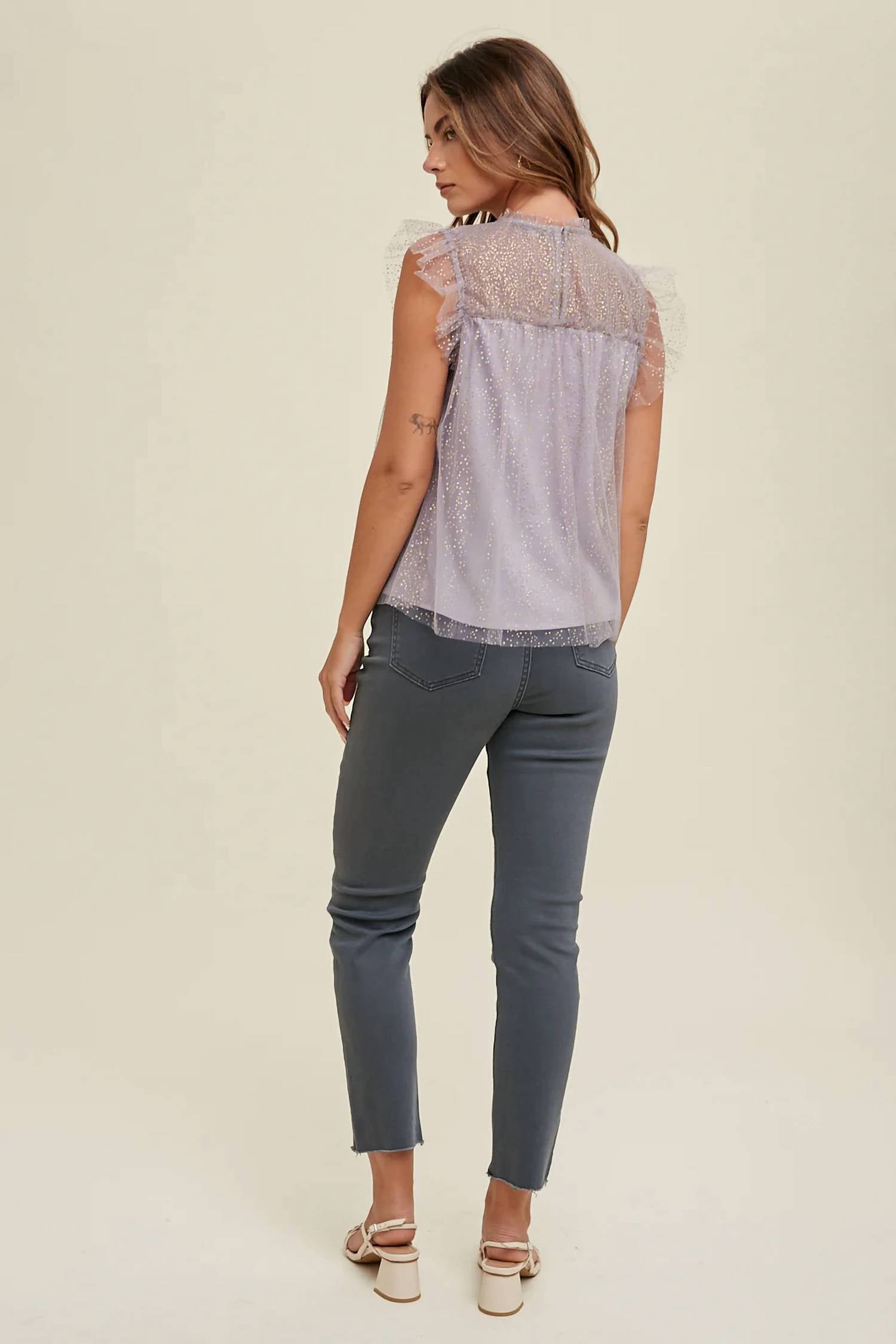 Wishlist - Metallic Polka Dot Mesh Top