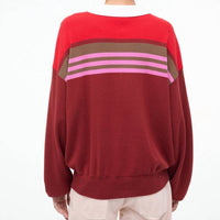 STAUD Sail Polo Knit Top in cardinal stripe - women's long sleeve top - alternate view