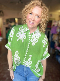 umgee Saint Charles Button Down Top in green - women's blouse