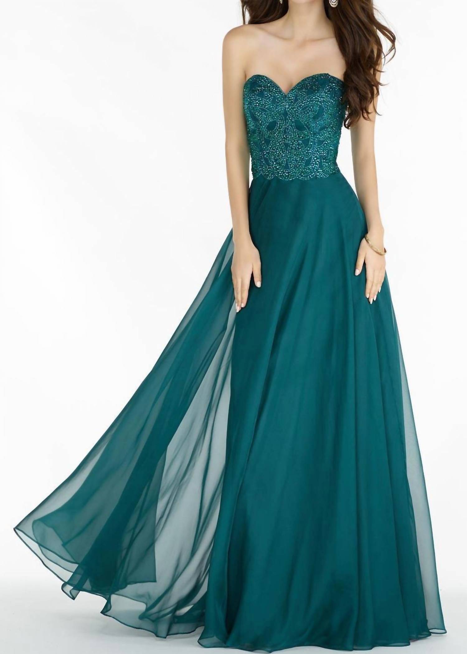 ALYCE PARIS Strapless Embellished Chiffon Gown in pinehurst - women's dress