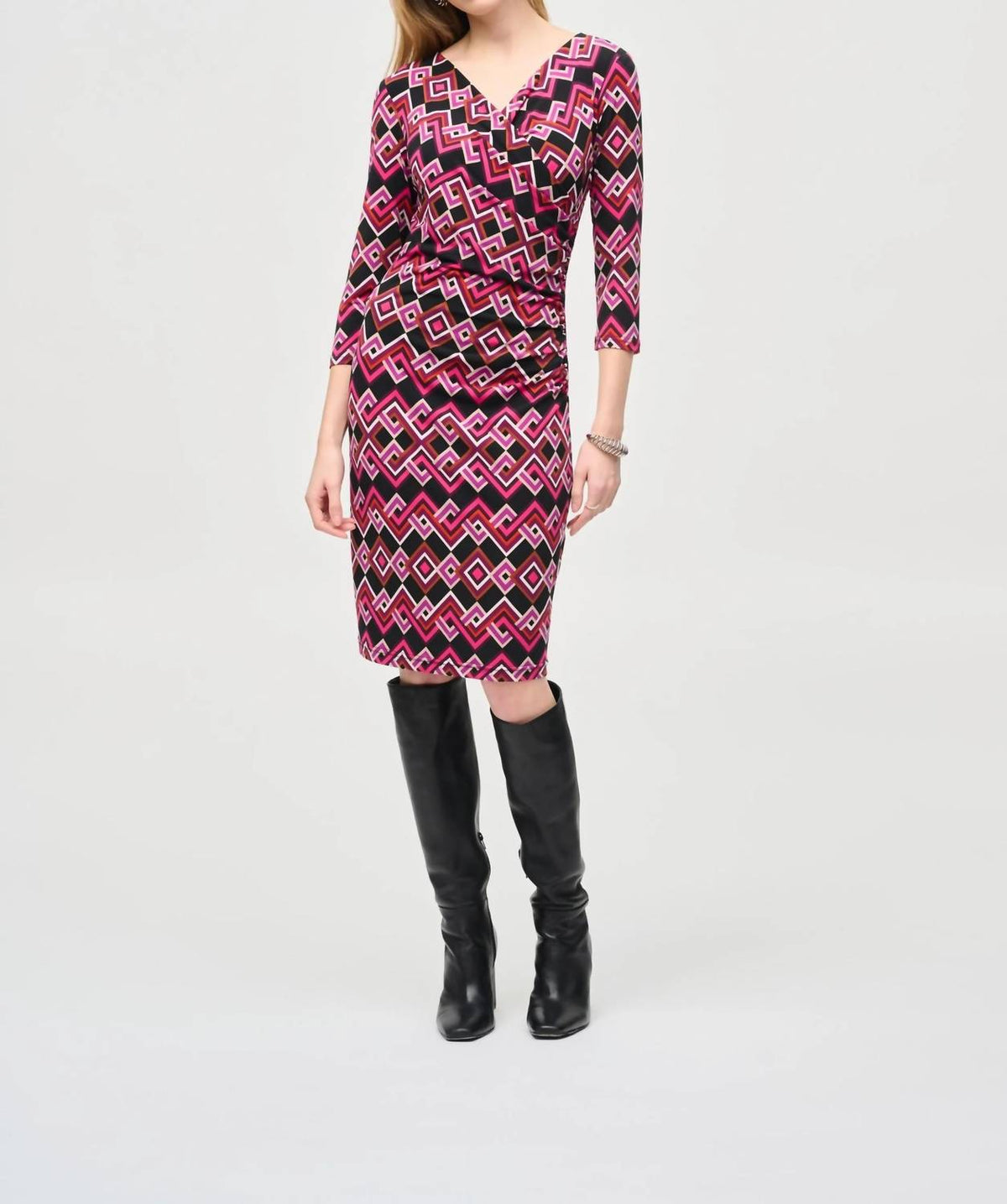 Joseph Ribkoff - Geometric Faux Wrap Sheath Dress
