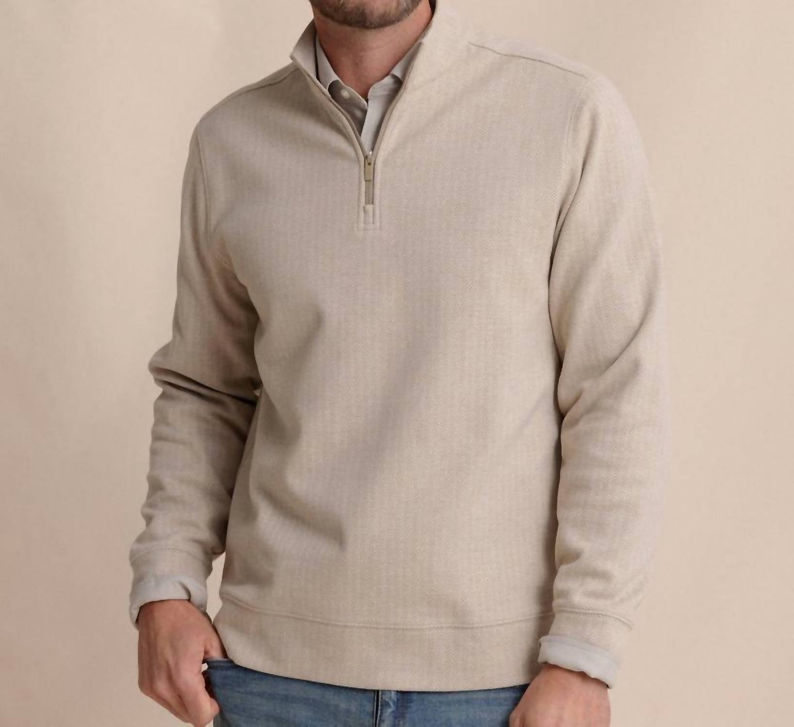 SOUTHERN TIDE Adler Lane Quarter Zip Sweatshirt in sandstone khaki - men's shirt