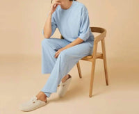 Softies - Terry Cropped Sleeve Crew Neck With Wide Leg Pant Set