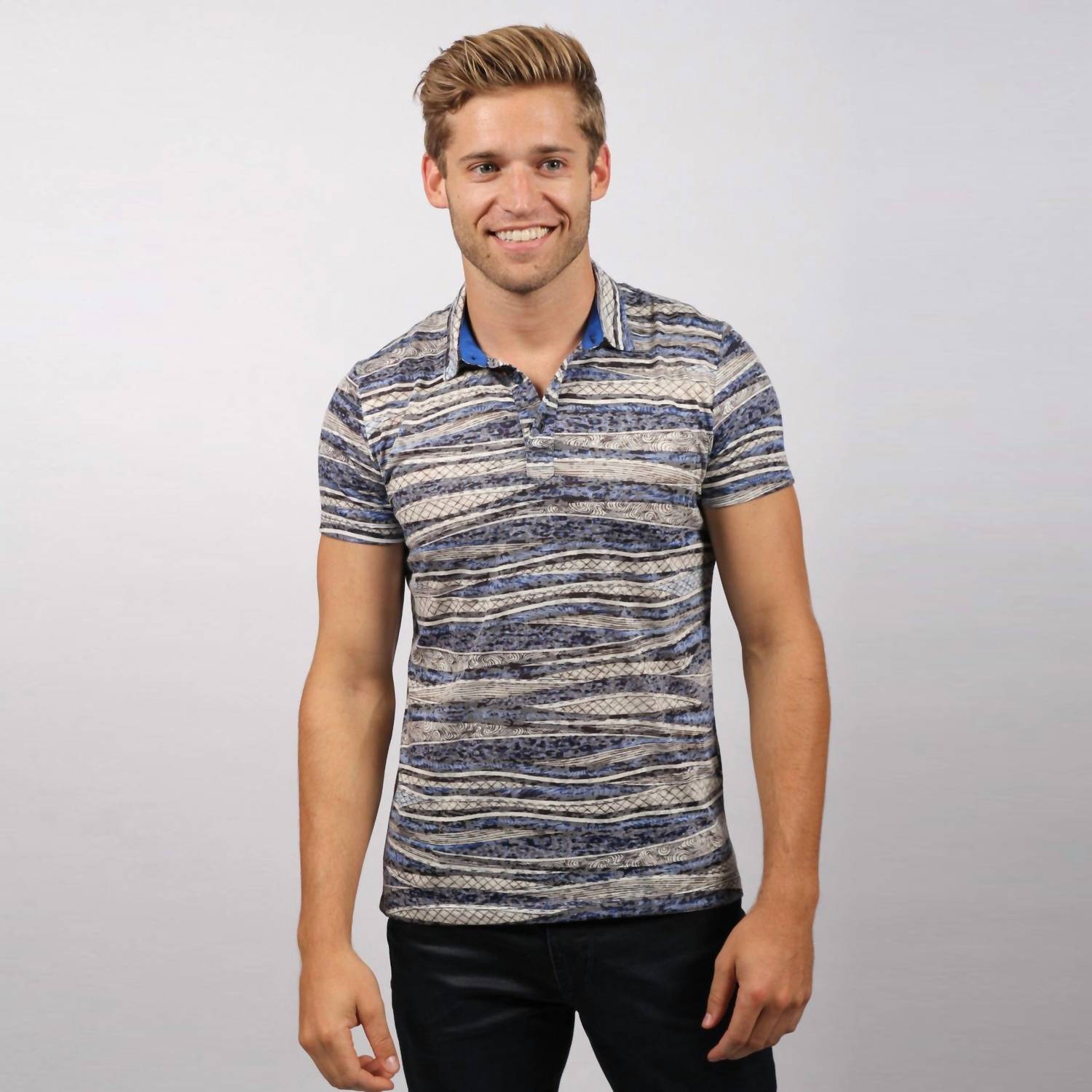 Eight X - Stripe Print Polo Shirt