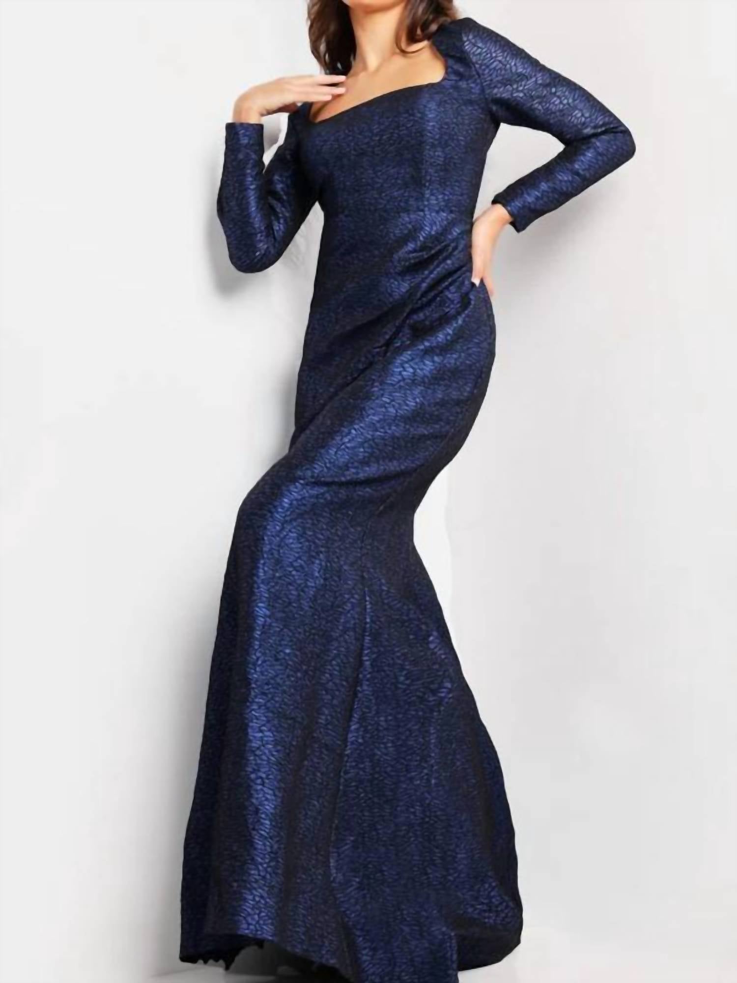 Jovani - Metallic Long Sleeve Gown