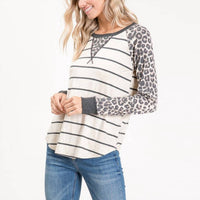 Shirley Stone - Carol Leopard & Striped Raglan Top