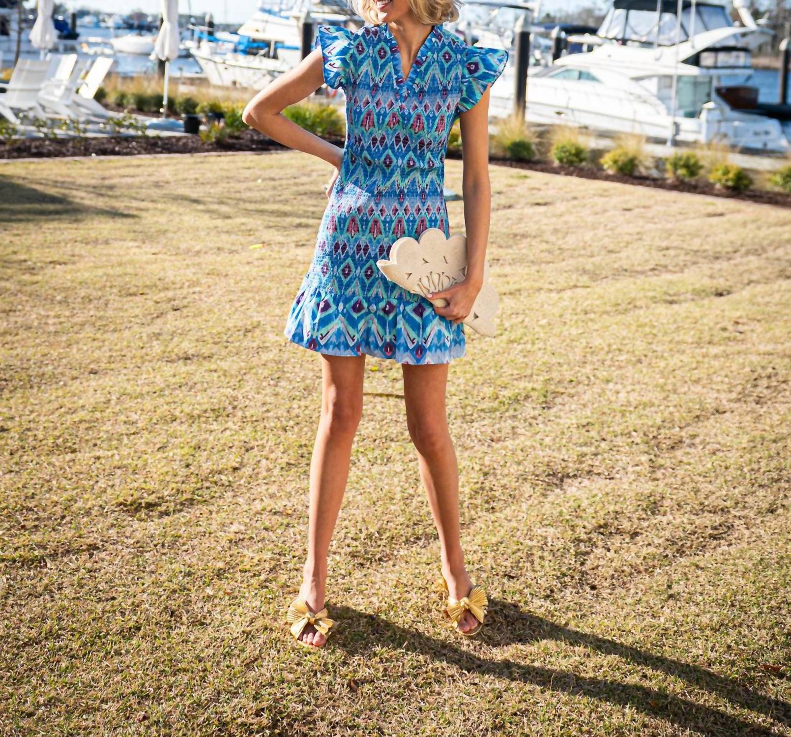 Sail To Sable - Flutter Sleeve Smocked Dress
