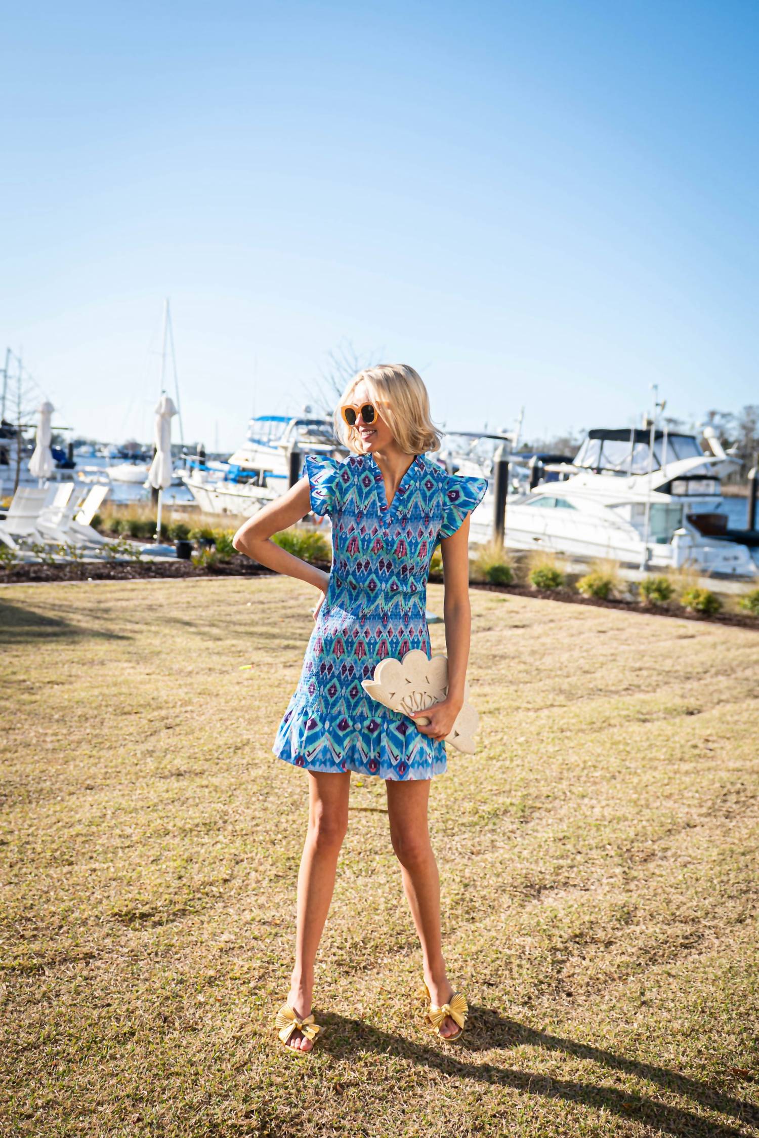 Sail To Sable - Flutter Sleeve Smocked Dress