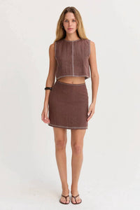Crescent - Kiara Contrast Stitch Linen Crop Top