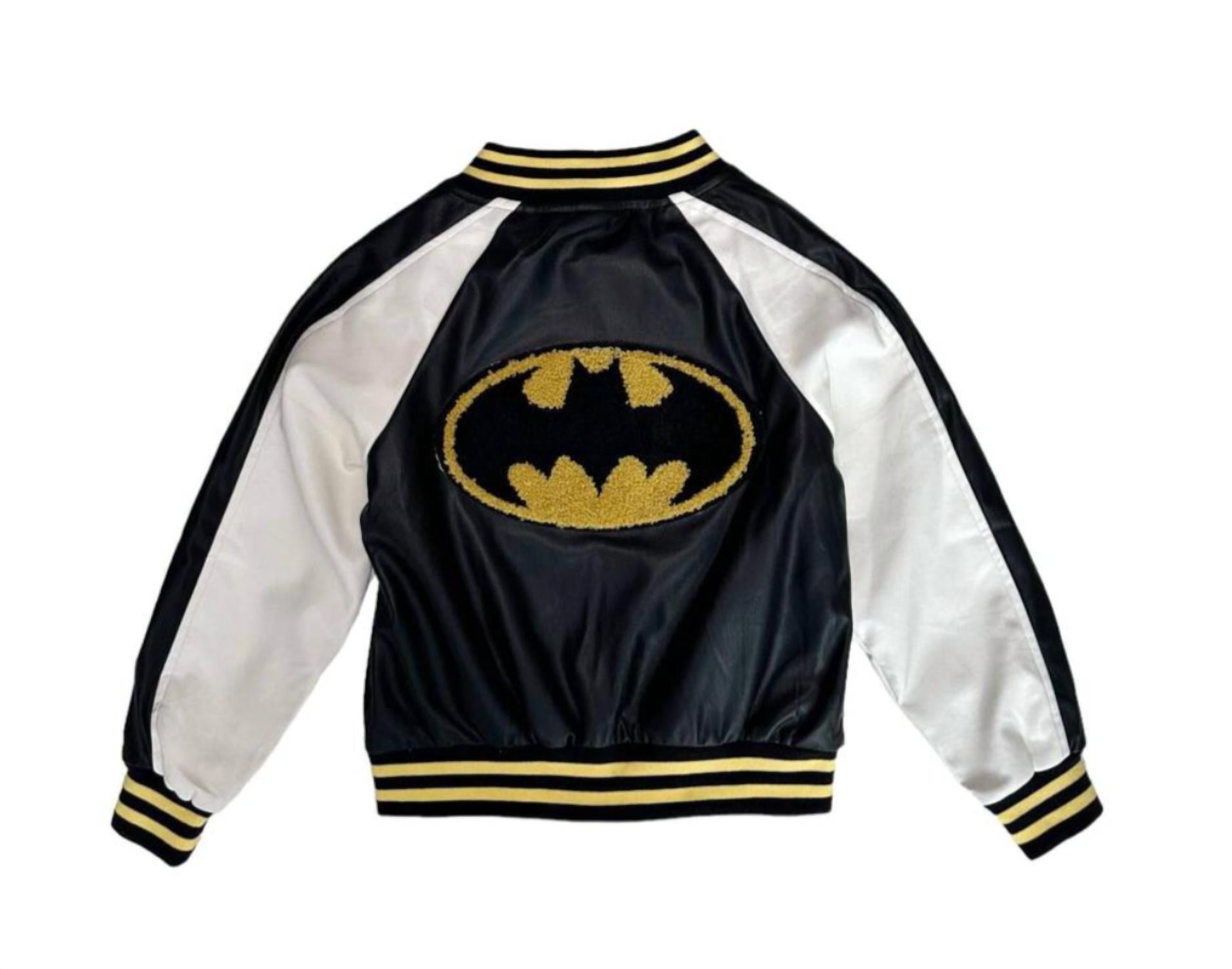 Lola + The Boys Boy's Batman-patched Leather Jacket in black - item - detail view