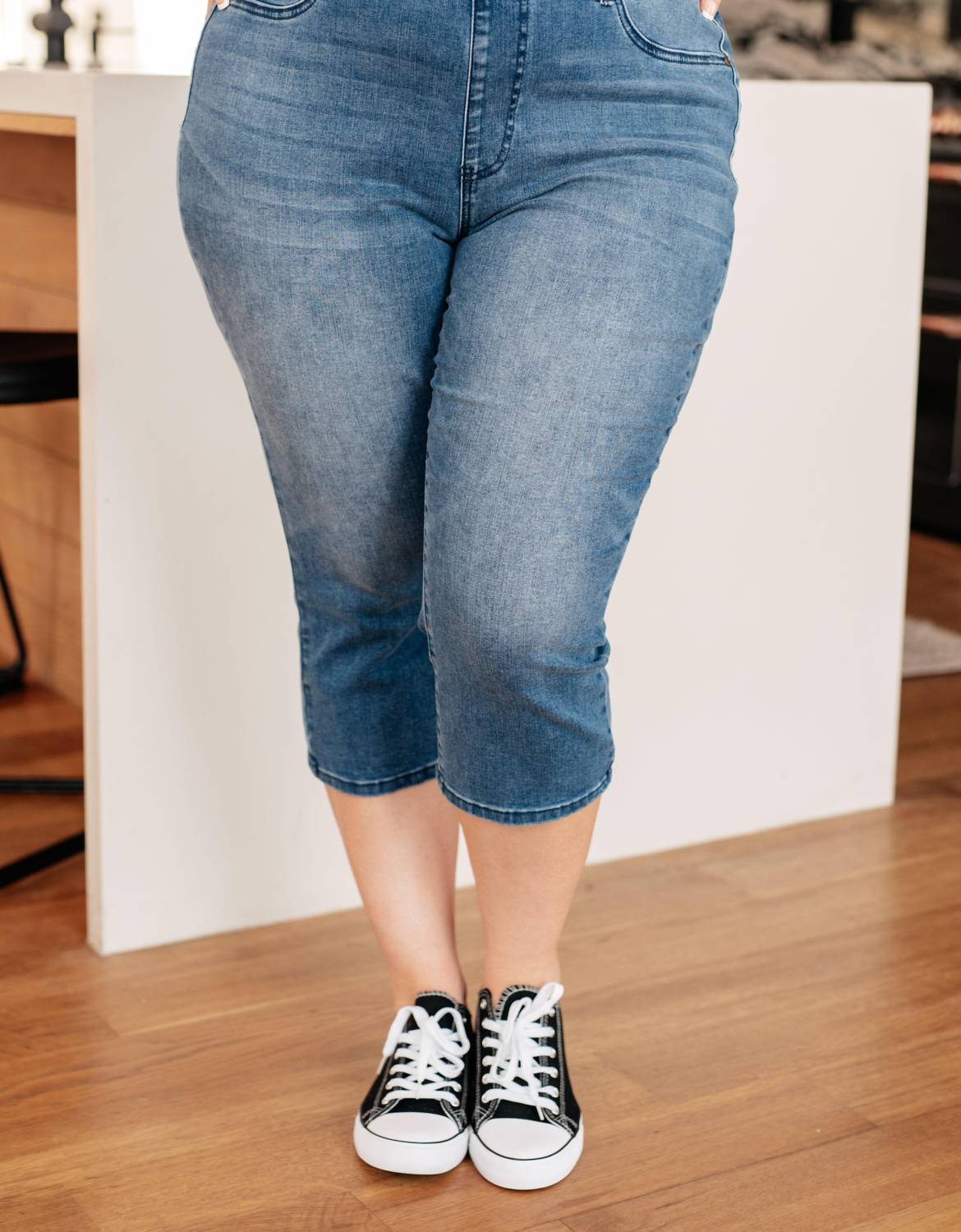 Judy Blue Cool Denim Pull On Non Distressed Capri Jeans in blue - women's pants - view 5