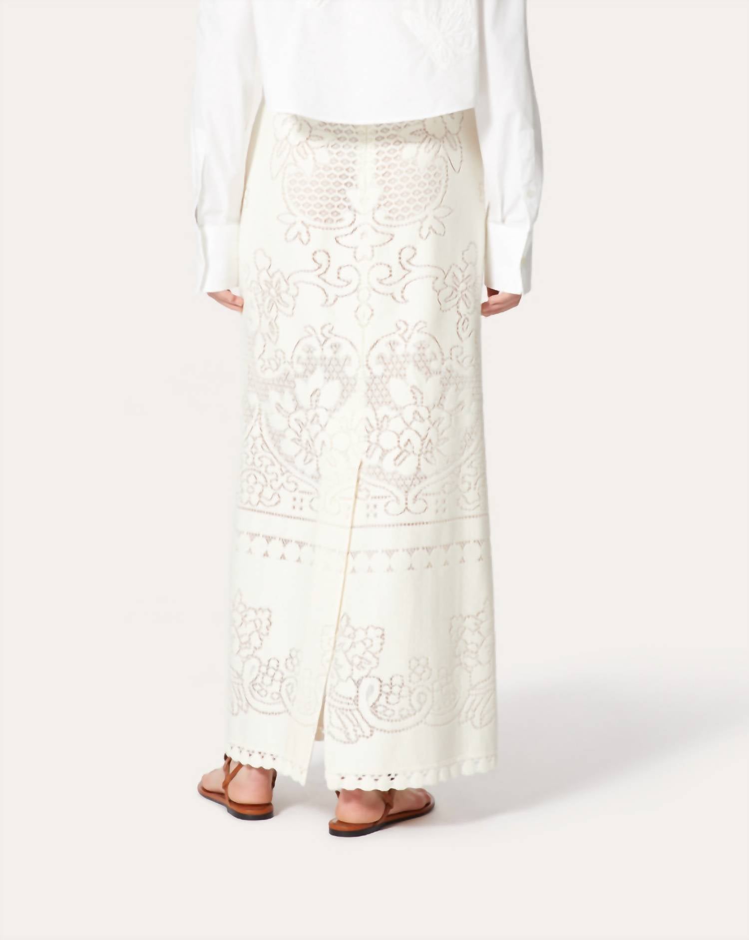 Valentino - Cotton Textured Lace Midi Skirt