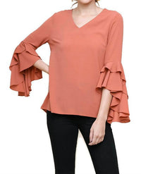 Umgee - Layered Ruffle High Low Sleeve Blouse