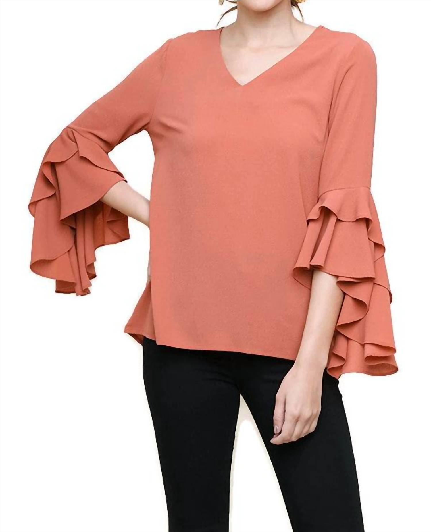 Umgee - Layered Ruffle High Low Sleeve Blouse