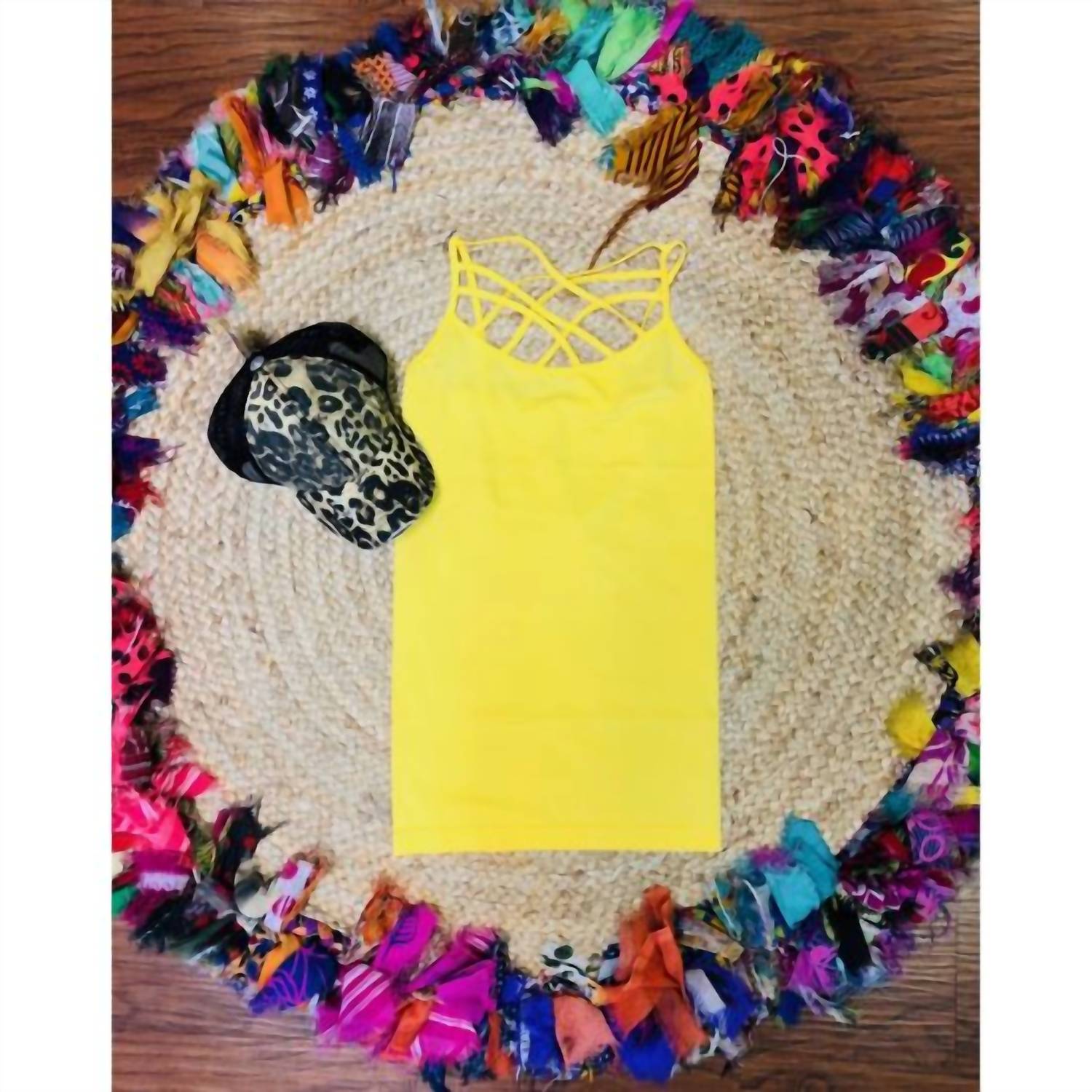 ZENANA Criss Cross Seamless Camisole in yellow - women's shirt - detail view