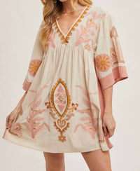 Bluivy - Boho Embroidered Babydoll Dress