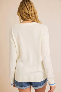 GILLI Beach Open Knit Sweater in blue - women's sweater - detail view