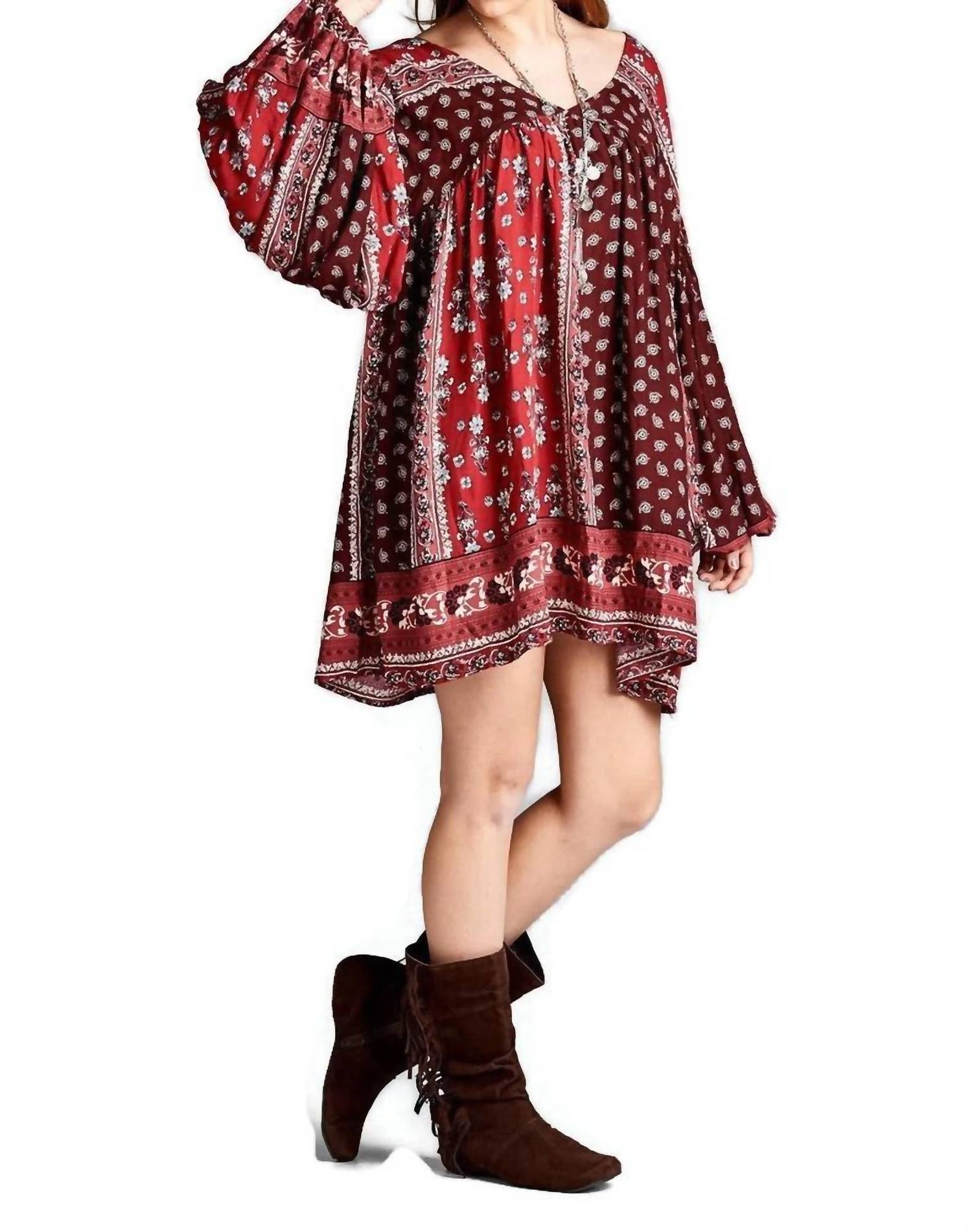 Velzera - Patch Print Baby Doll Mini Dress