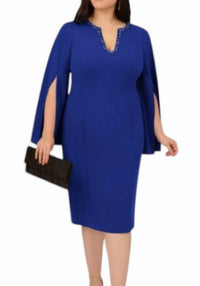 Adrianna Papell Beaded Split-sleeve Dress in blue - women's dress