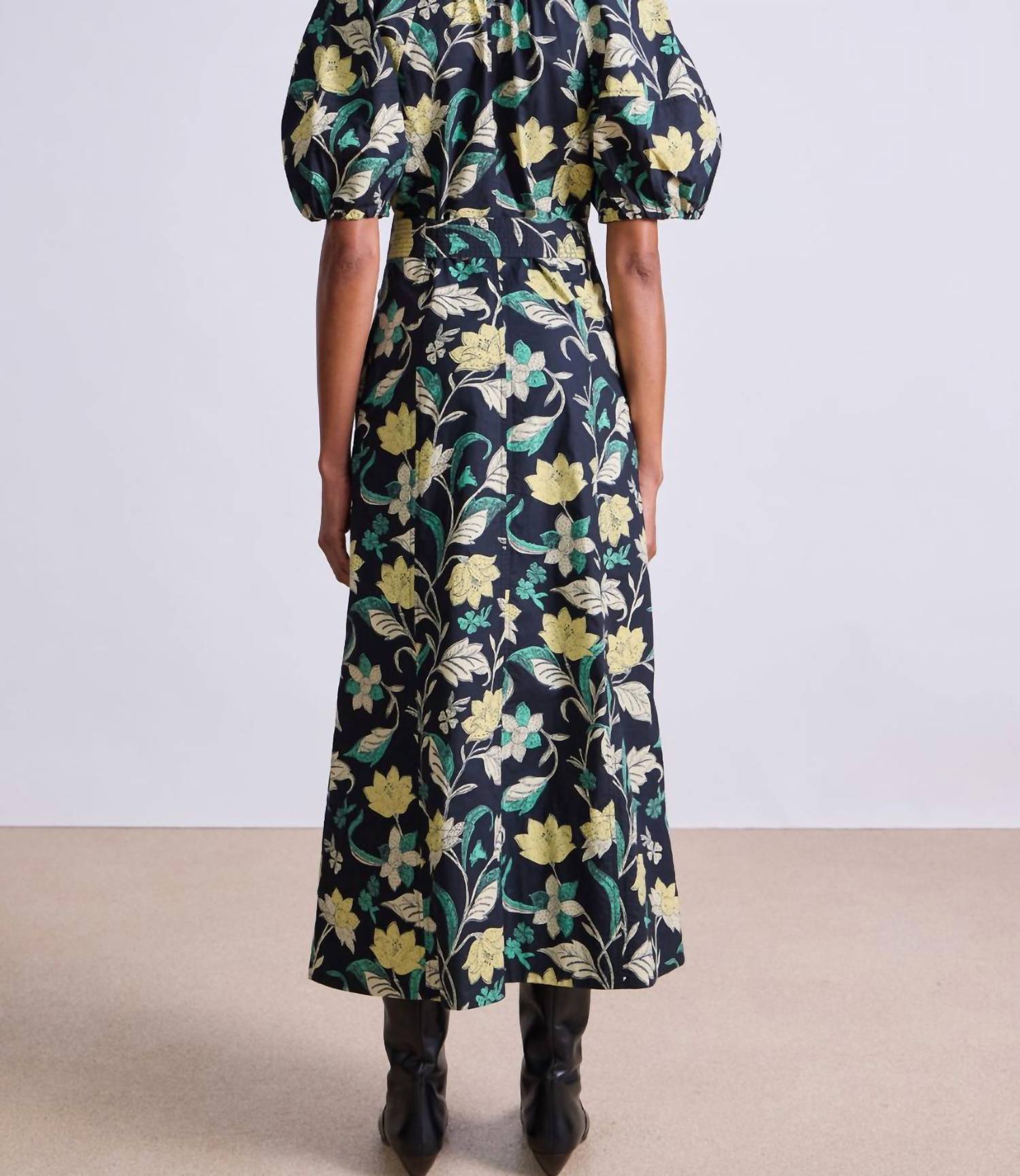 APIECE APART Women's Neli Maxi Dress in floral citron - women's dress - detail view