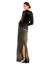 MAC DUGGAL Fringe Skirt Ombre Dress in black gold - women's dress - alternate view
