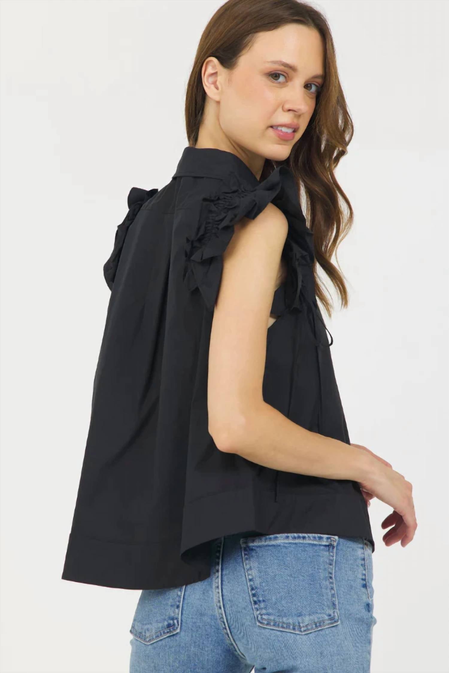 Stellah - Ruffle Shoulder Button Shirt