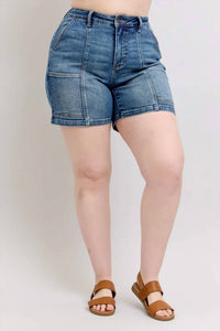 Judy Blue - Women's High Waist Utility Mid Length Jean Shorts