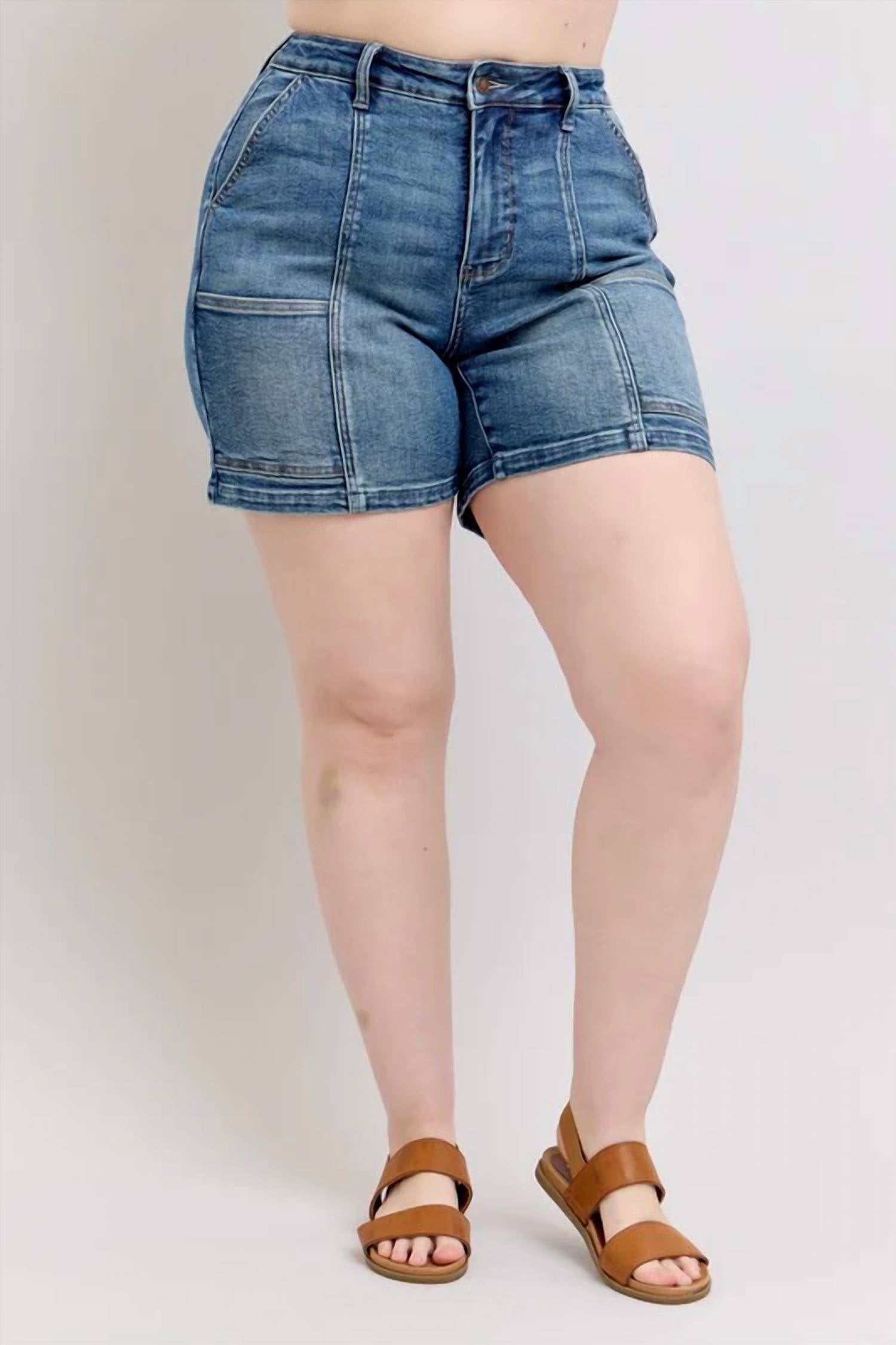 Judy Blue - Women's High Waist Utility Mid Length Jean Shorts