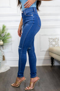 Surelymine - Just a Little Knee Cut High Waisted Great Stretch Jeans