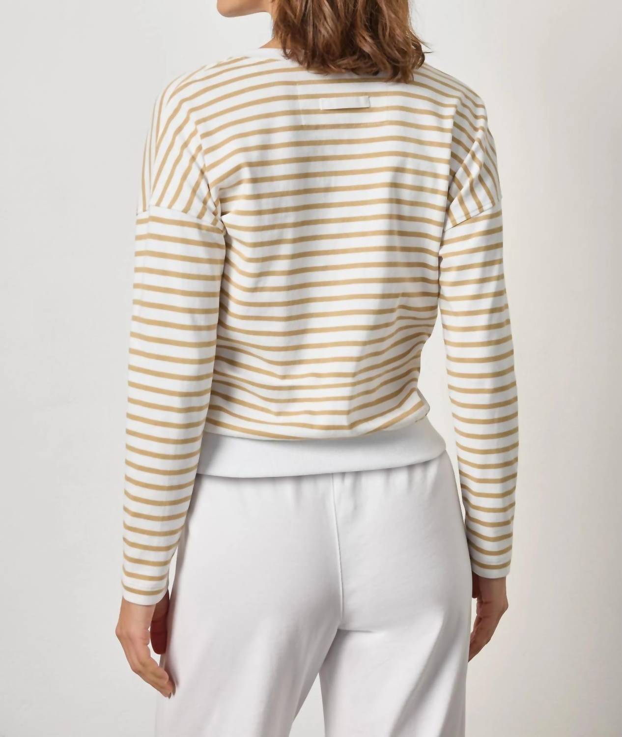 Lilla P Rib Trim Cardigan in burlap stripe - women's cardigan - detail view