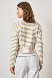 Lilla P Rib Trim Cardigan in burlap stripe - women's cardigan - alternate view