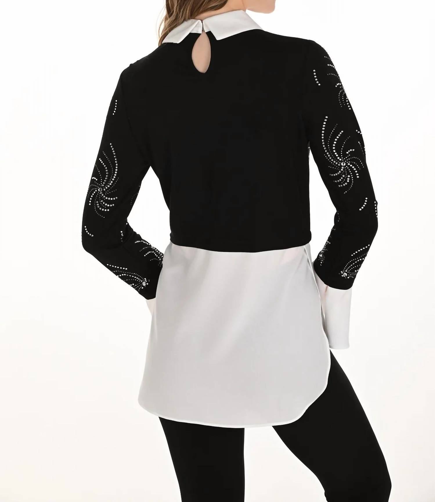 Frank Lyman - Ayla Abstract Jewel Embellished Tunic Blouse